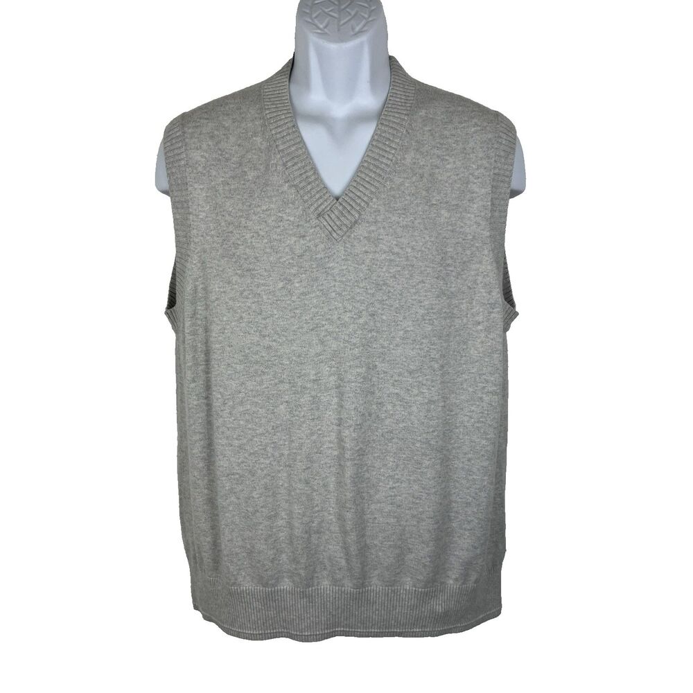 Everlane Sweater Vest Men Large Grey V-Neck Pullover Organic Cotton Coolmax